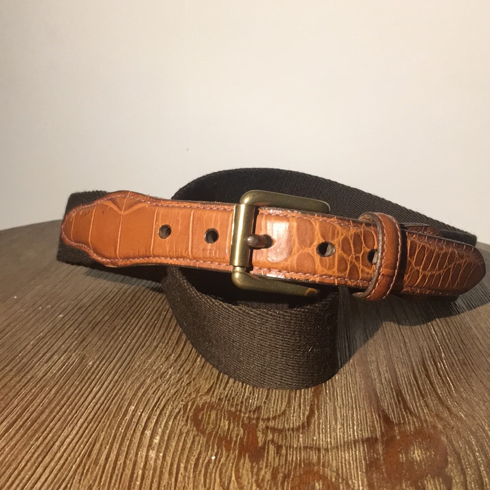 Trafalgar brown croc embossed leather canvas belt✅